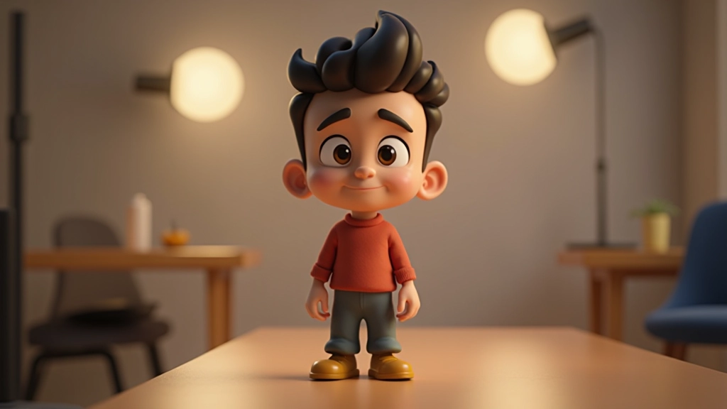 Cena 3D criada em software profissional mostrando personagem com iluminação realista e texturas em ambiente virtual