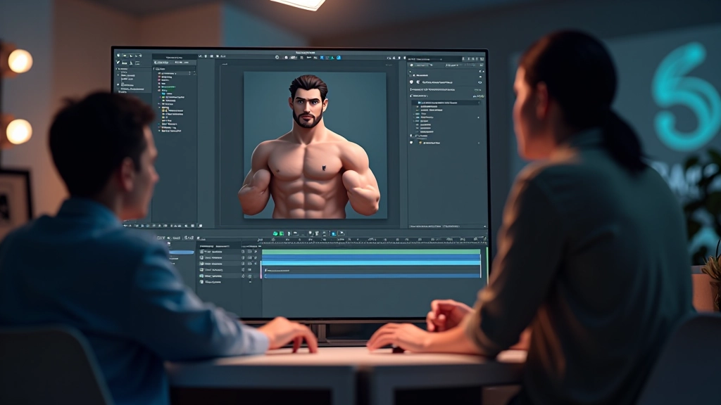 Interface de software Blender mostrando cena 3D com personagem animado e timeline na base da tela